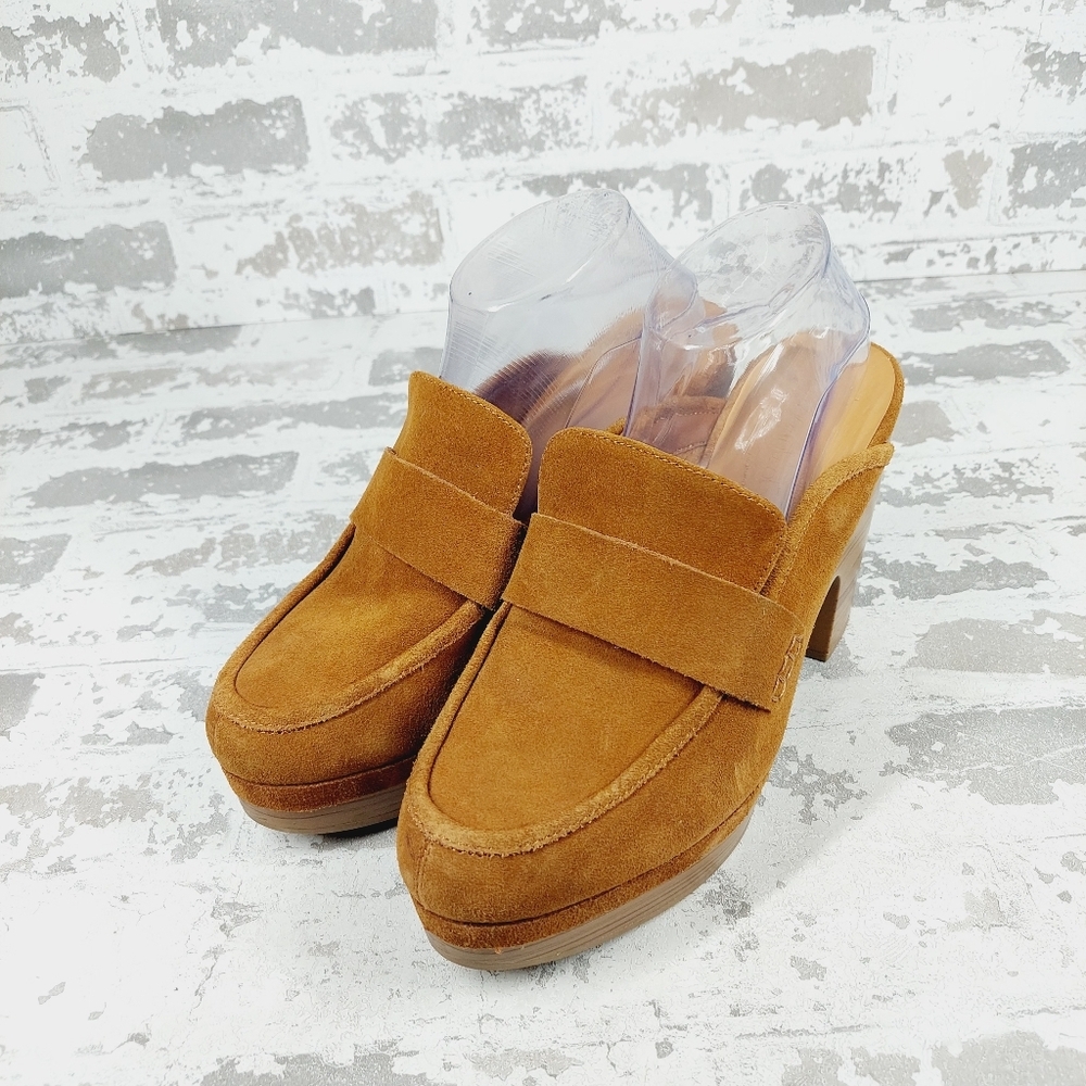 New Spendid Vina Suede Wood Heel Platform Clog E892 - Picture 2 of 14